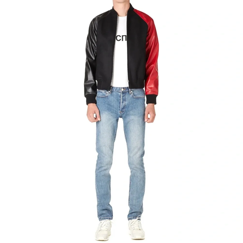 Comme Des Garcons Shirt Faux Leather Sleeves  Bomber Jacket size S